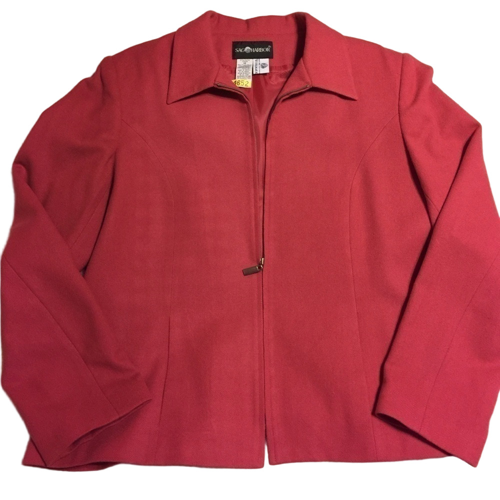 Sag Harbor wool lined blazer zip front on seam pockets deep coral size 18